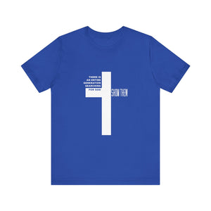 Royal blue Christian faith t-shirt cross design front view