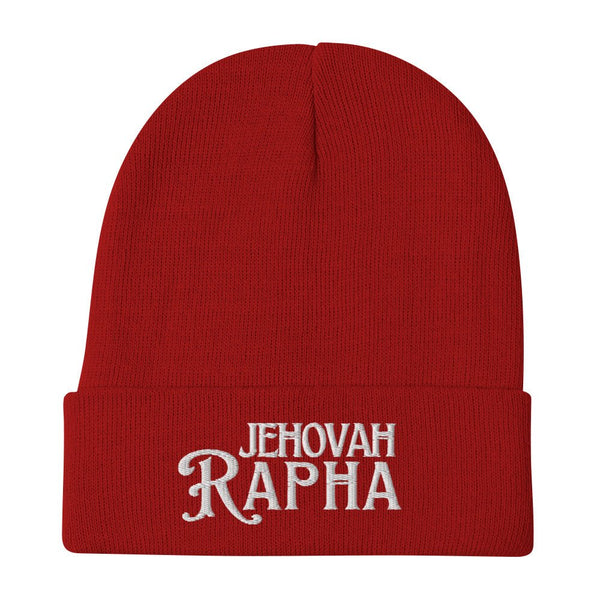 Red Jehovah Rapha God My Healer embroidered beanie