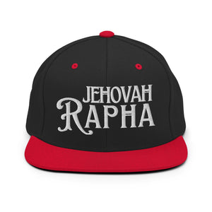 Black and red Jehovah Rapha God My Healer flat bill trucker hat