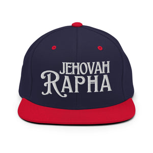 Navy and red Jehovah Rapha God My Healer flat bill trucker hat