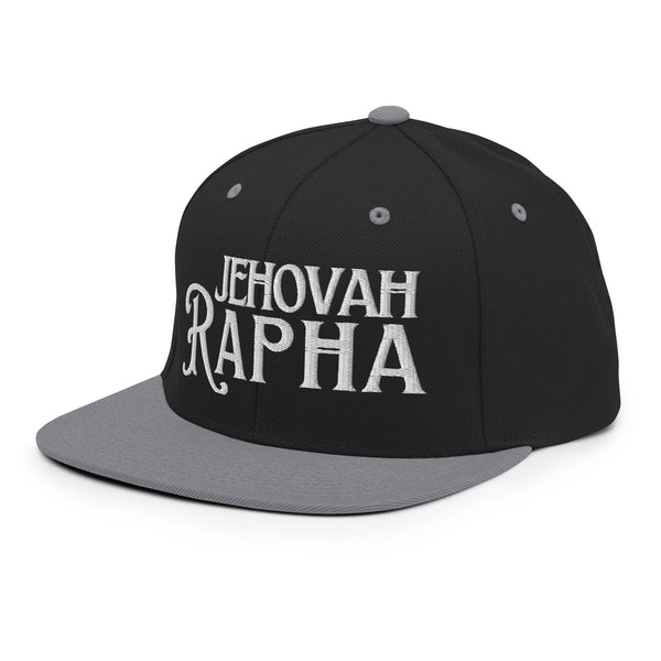 Black and Gray Jehovah Rapha God My Healer flat bill trucker hat