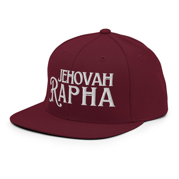 Burgundy Jehovah Rapha flat bill trucker hat front view