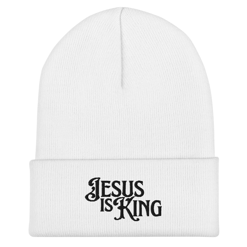 Jesus Is King Christian beanie white faith-based headwear