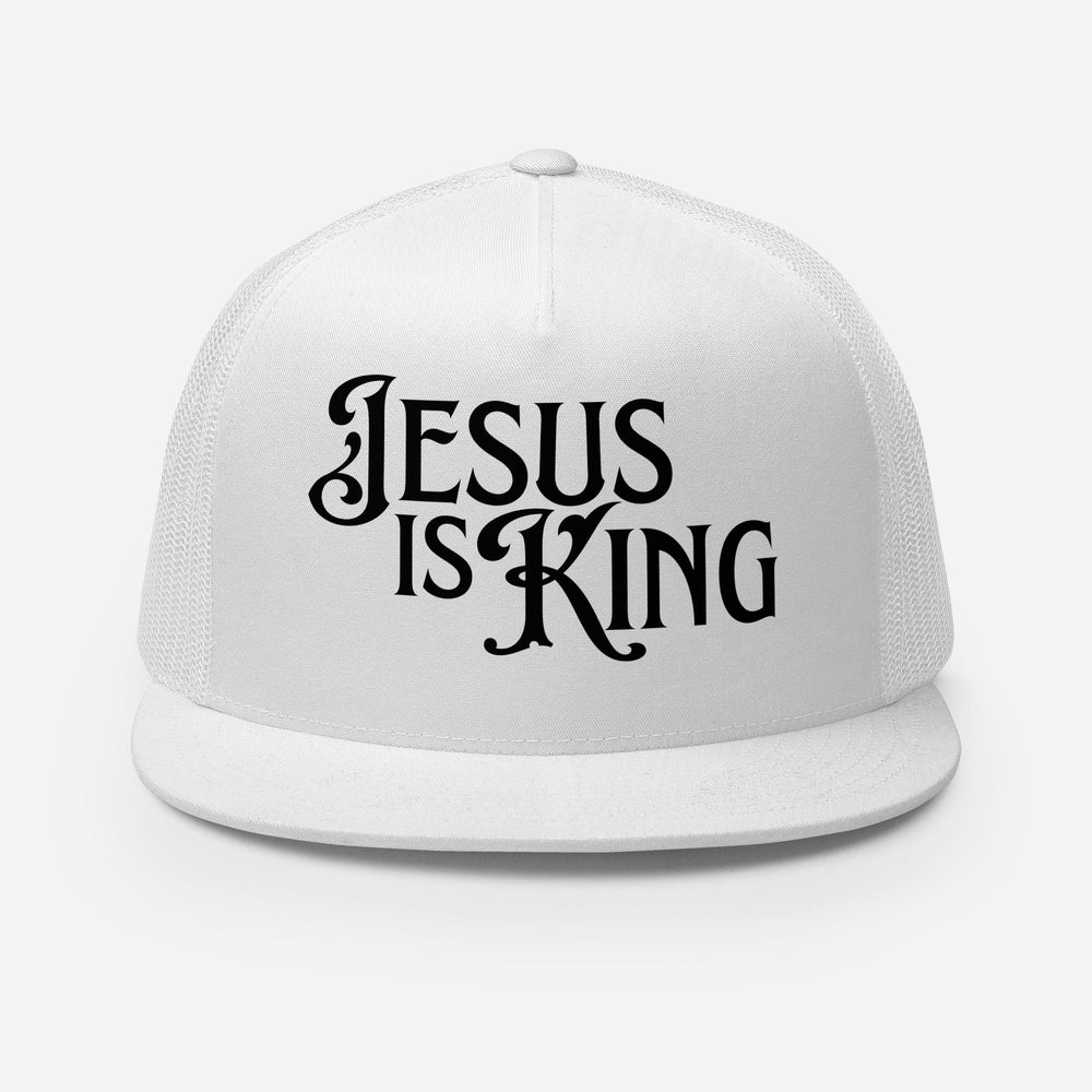 White Jesus Is King classic DTG flat bill trucker hat