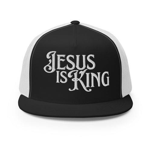 Black and White Jesus Is King classic flat bill trucker hat