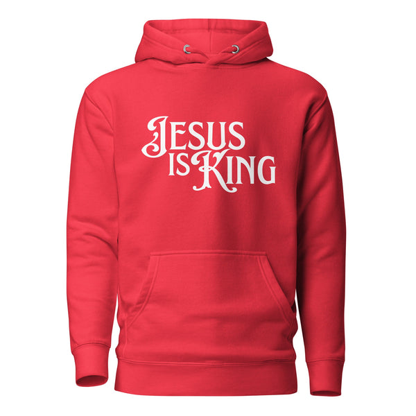Red Jesus Is King Christian hoodie front view