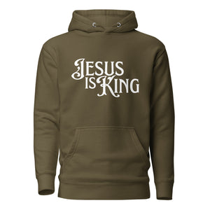 Olive Jesus Is King Christian hoodie back view
