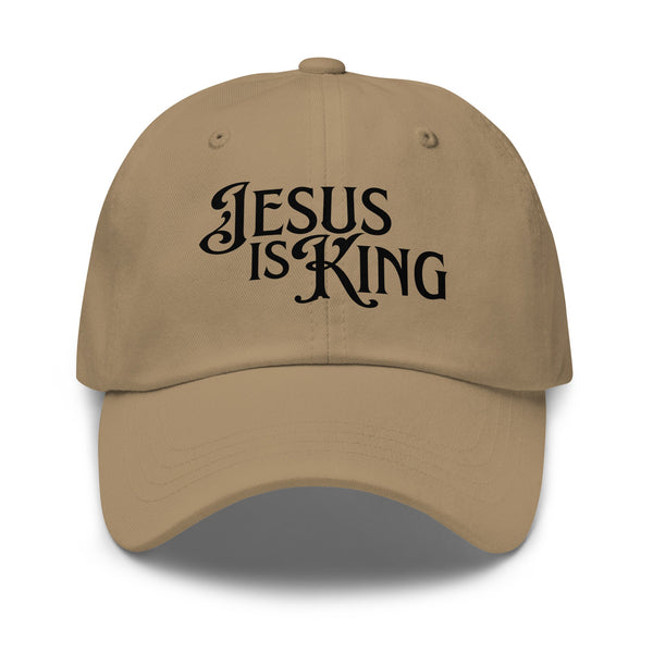Front view of tan Jesus Is King women’s dad hat