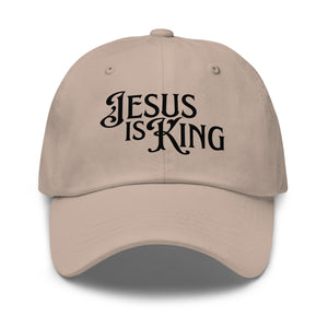 Tan Jesus Is King women’s dad hat with DTG print