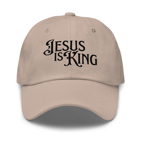 Tan Jesus Is King women’s dad hat with DTG print