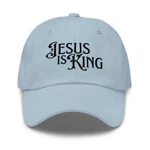 Light blue Jesus Is King women’s dad hat with DTG print