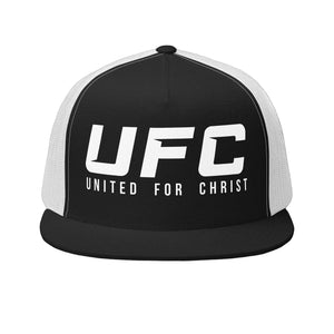 White and Black UFC United for Christ trucker cap flat bill