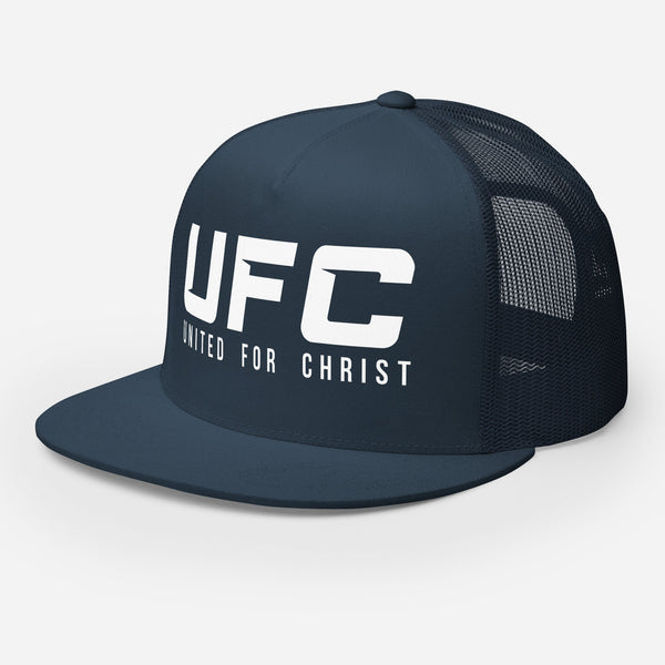 Navy UFC United for Christ trucker cap flat bill