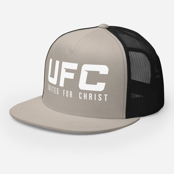 UFC United for Christ flat bill trucker cap front view
